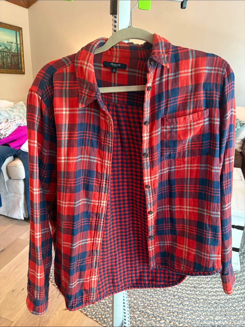 Madewell Red and Navy Plaid Button-Down Shirt